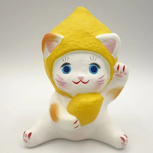 Nagahama Doll Japanese Maneki-Neko (Beckoning Cat) Doll - Lemon -, Japanese lucky cat figure