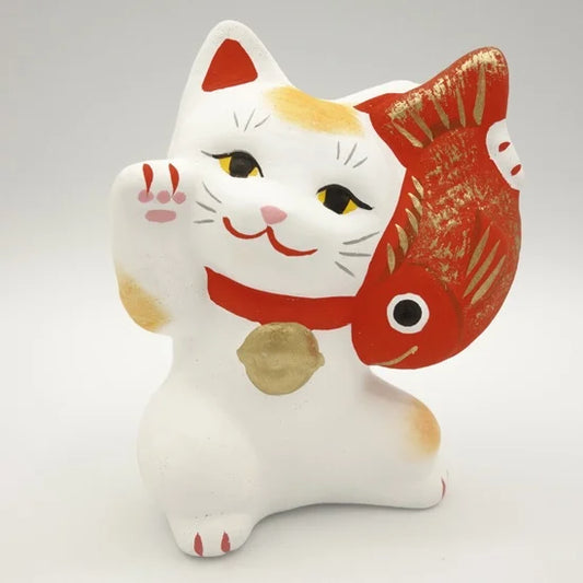 Nagahama Doll Japanese Maneki-Neko (Beckoning Cat) Doll - White -, Japanese lucky cat figure