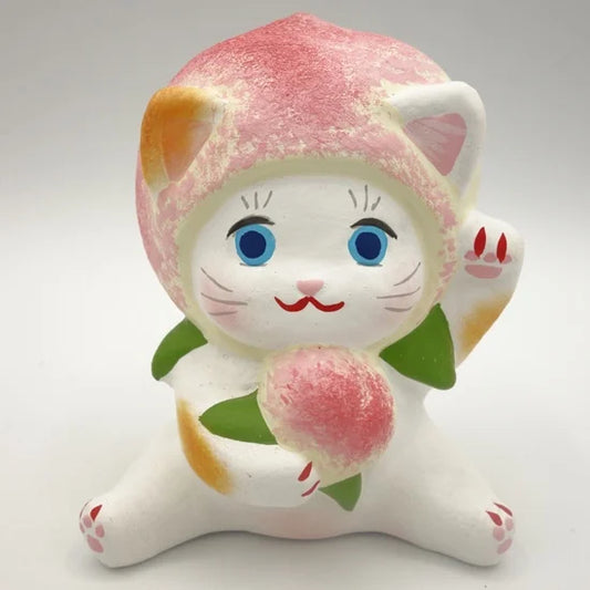 Nagahama Doll Japanese Maneki-Neko (Beckoning Cat) Doll - Peach -, Japanese lucky cat figure