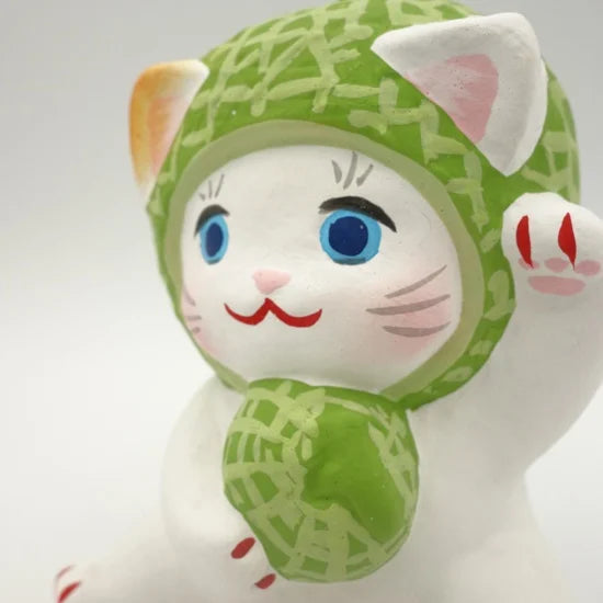 Nagahama Doll Japanese Maneki-Neko (Beckoning Cat) Doll - Melon -, Japanese lucky cat figure