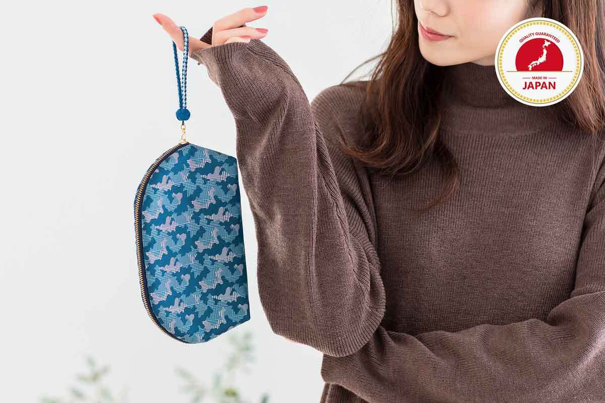 Nishijin-ori Cosmetic Pouch - Blue - , Handmade in Kyoto, Japan, Japanese traditional craft pouch, Makeup Pouch, Travel Toiletry Pouch, Stationery Pouch, Bag organizer, Bag in Bag