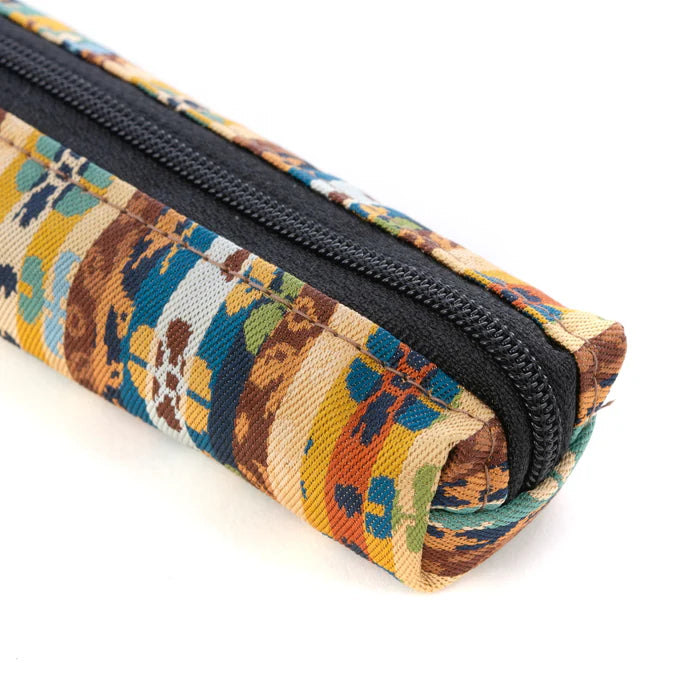 Nishijin-ori Pencil Case - Bands of Flowers and Birds Pattern - ,  Made in Kyoto, Japan,  Japanese traditional craft pen case