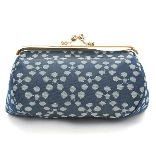 Nishijin-ori Small Pouch - Plum Blossom / Navy Blue -, Made in Kyoto, Japan, Cosmetic Pouch, Makeup Pouch, Japanese Gamaguchi Pouch, Travel Toiletry Pouch, Stationery Pouch, Bag organizer, Bag in Bag