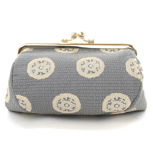 Nishijin-ori Small Pouch - Wheel-shaped Treasure / Gray -, Made in Kyoto, Japan, Cosmetic Pouch, Makeup Pouch, Japanese Gamaguchi Pouch, Travel Toiletry Pouch, Stationery Pouch, Bag organizer, Bag in Bag