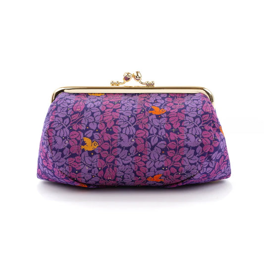 Nishijin-ori Small Pouch - Awl, hidden Bat and Cat -, Made in Kyoto, Japan, Cosmetic Pouch, Makeup Pouch, Japanese Gamaguchi Pouch, Travel Toiletry Pouch, Stationery Pouch, Bag organizer, Bag in Bag