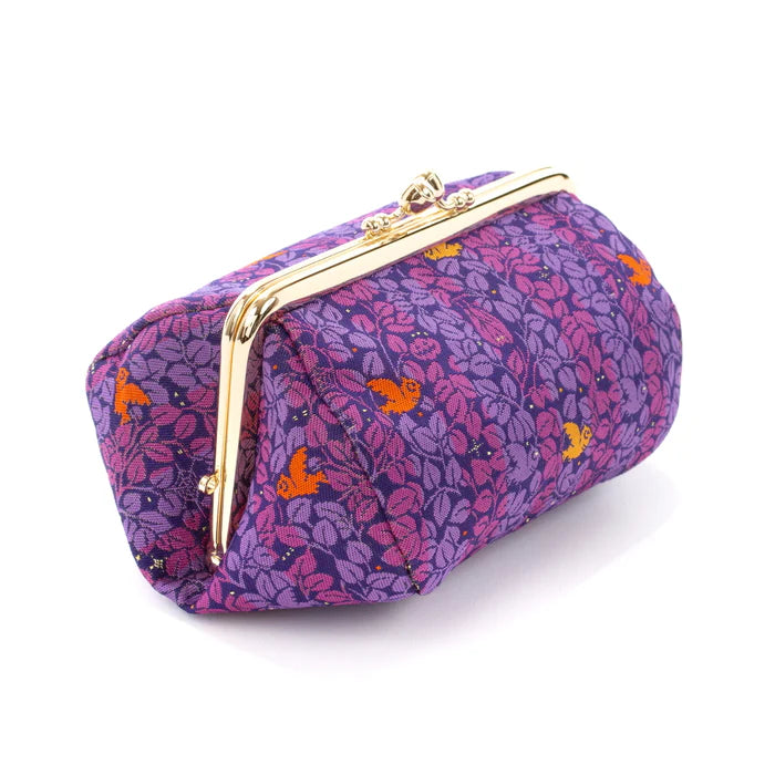 Nishijin-ori Small Pouch - Awl, hidden Bat and Cat -, Made in Kyoto, Japan, Cosmetic Pouch, Makeup Pouch, Japanese Gamaguchi Pouch, Travel Toiletry Pouch, Stationery Pouch, Bag organizer, Bag in Bag