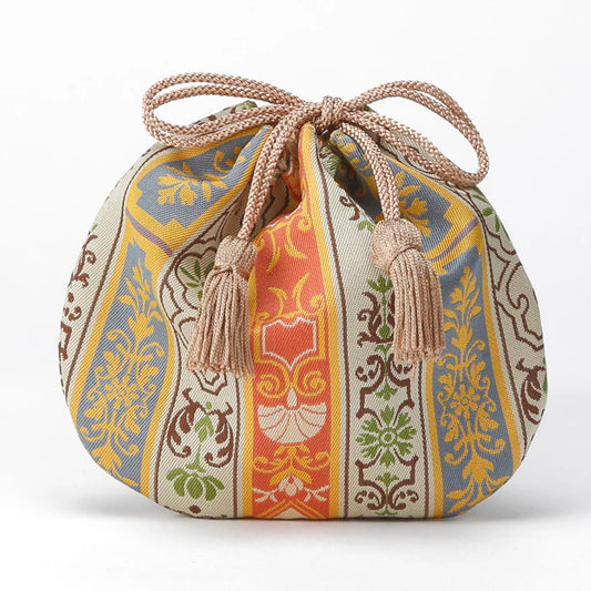 Nishijin-ori Small Drawstring Bag - Flower -,  Made in Kyoto, Japan,  Japanese traditional craft purse