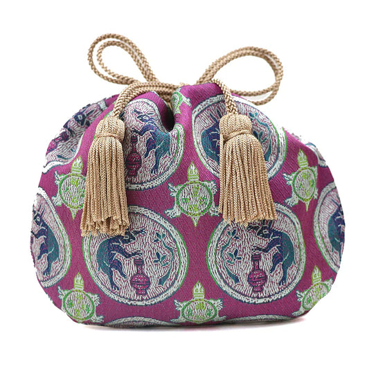 Nishijin-ori Small Drawstring Bag - Rabbit / Purple -,  Made in Kyoto, Japan,  Japanese traditional craft purse