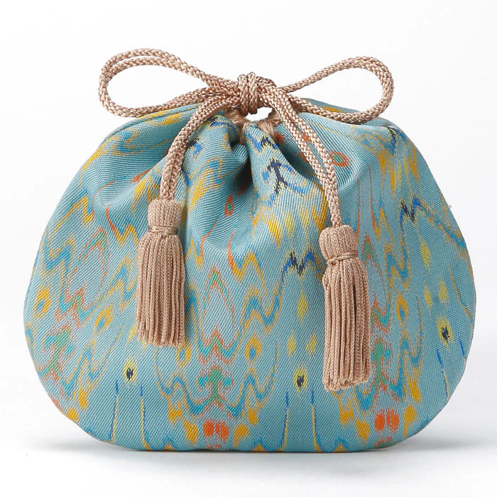 Nishijin-ori Small Drawstring Bag - Japanese Kasuri Pattern -,  Made in Kyoto, Japan,  Japanese traditional craft purse