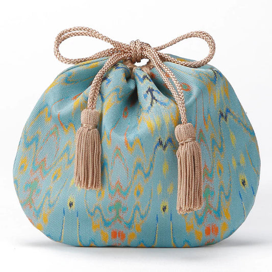 Nishijin-ori Small Drawstring Bag - Japanese Kasuri Pattern -,  Made in Kyoto, Japan,  Japanese traditional craft purse