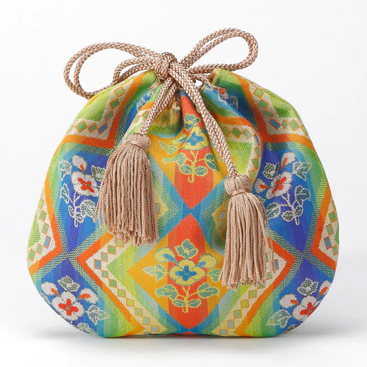 Nishijin-ori Small Drawstring Bag - Flower -,  Made in Kyoto, Japan,  Japanese traditional craft purse