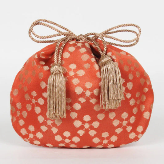 Nishijin-ori Small Drawstring Bag - Plum Blossom / Rose -,  Made in Kyoto, Japan,  Japanese traditional craft purse
