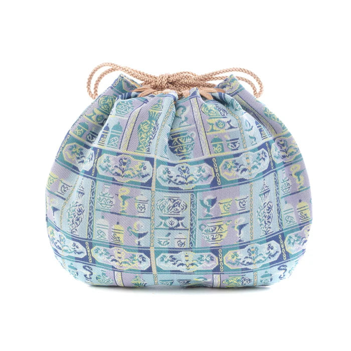 Nishijin-ori Small Drawstring Bag - Snake / Blue -,  Made in Kyoto, Japan,  Japanese traditional craft purse