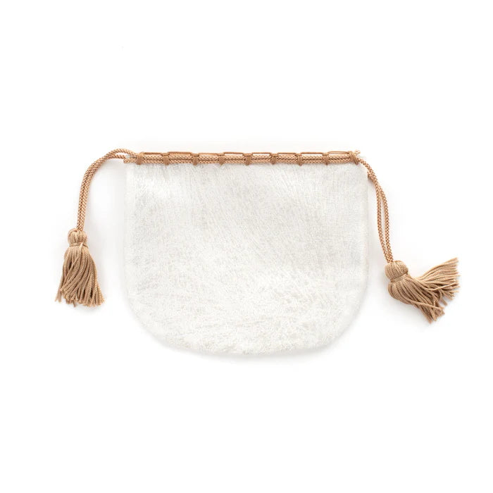Nishijin-ori Small Drawstring Bag - Crumpled Pattern / Silver and White -,  Made in Kyoto, Japan,  Japanese traditional craft purse
