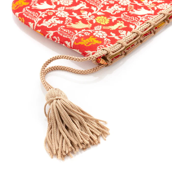 Nishijin-ori Small Drawstring Bag - Tiger / Red -,  Made in Kyoto, Japan,  Japanese traditional craft purse