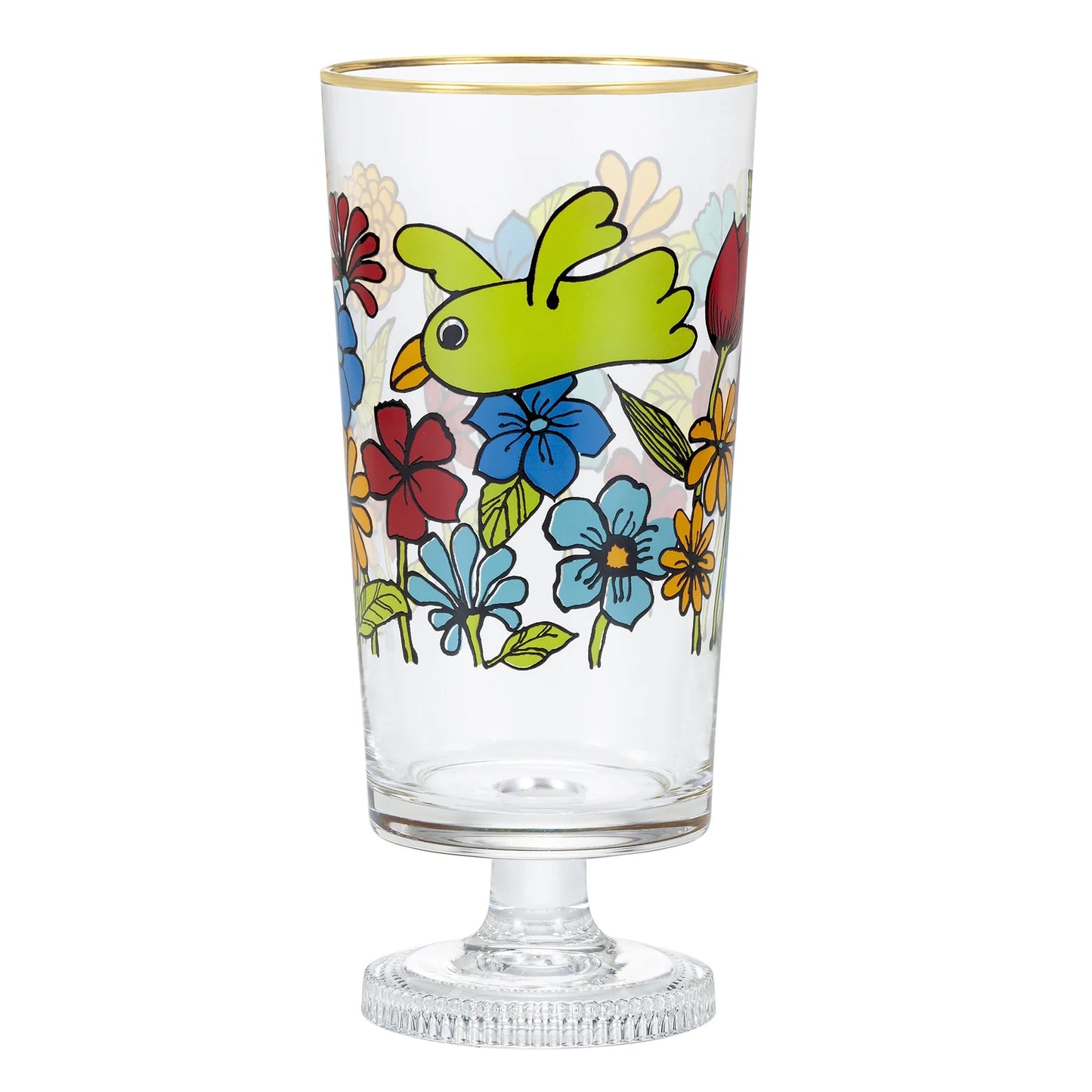Retro Design Glass - Bird and Flower - ,  Made in Japan