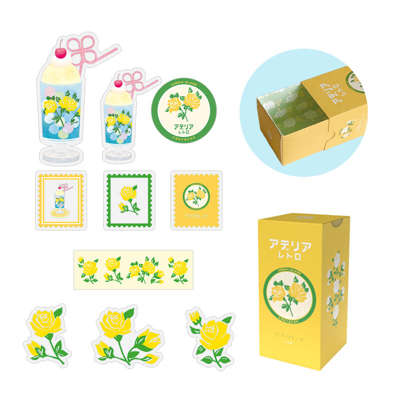 Retro Design Flake Stickers 30 pcs Set - Yellow Rose -, Japanese planner stickers