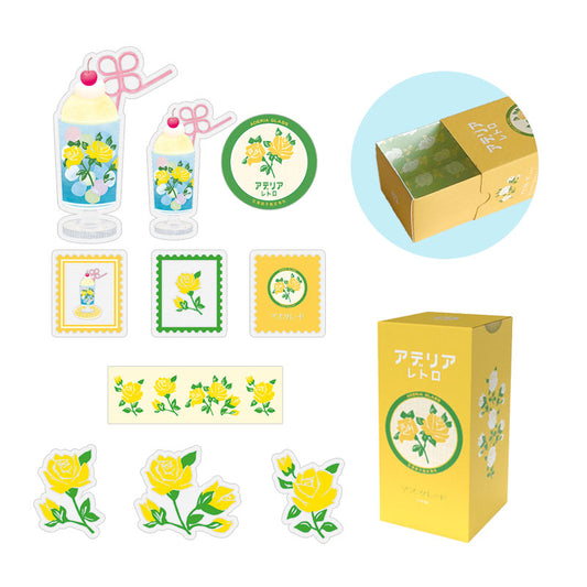 Retro Design Flake Stickers 30 pcs Set - Yellow Rose -, Japanese planner stickers