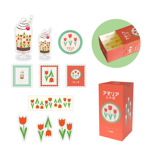 Retro Design Flake Stickers 30 pcs Set - Tulip -, Japanese planner stickers