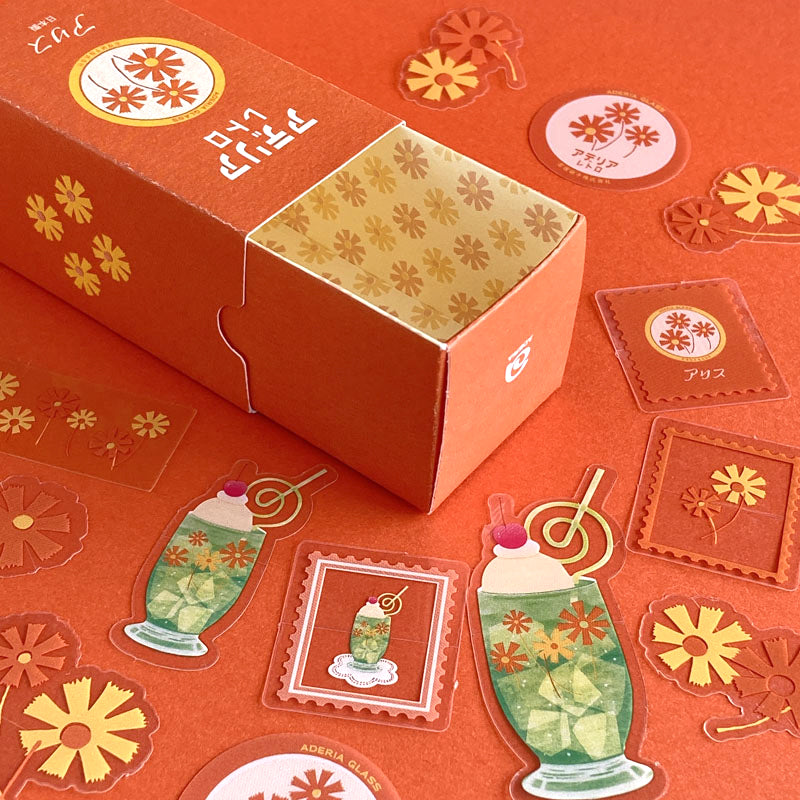 Retro Design Flake Stickers 30 pcs Set - Orange Flower -, Japanese planner stickers