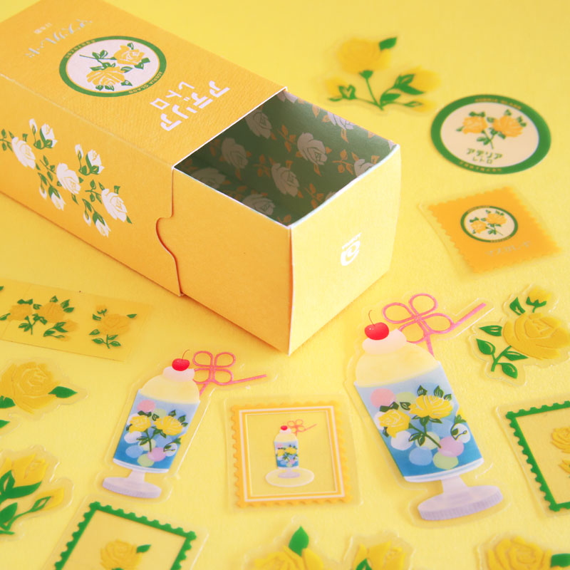 Retro Design Flake Stickers 30 pcs Set - Yellow Rose -, Japanese planner stickers