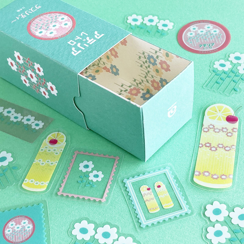 Retro Design Flake Stickers 30 pcs Set - Green Flower -, Japanese planner stickers