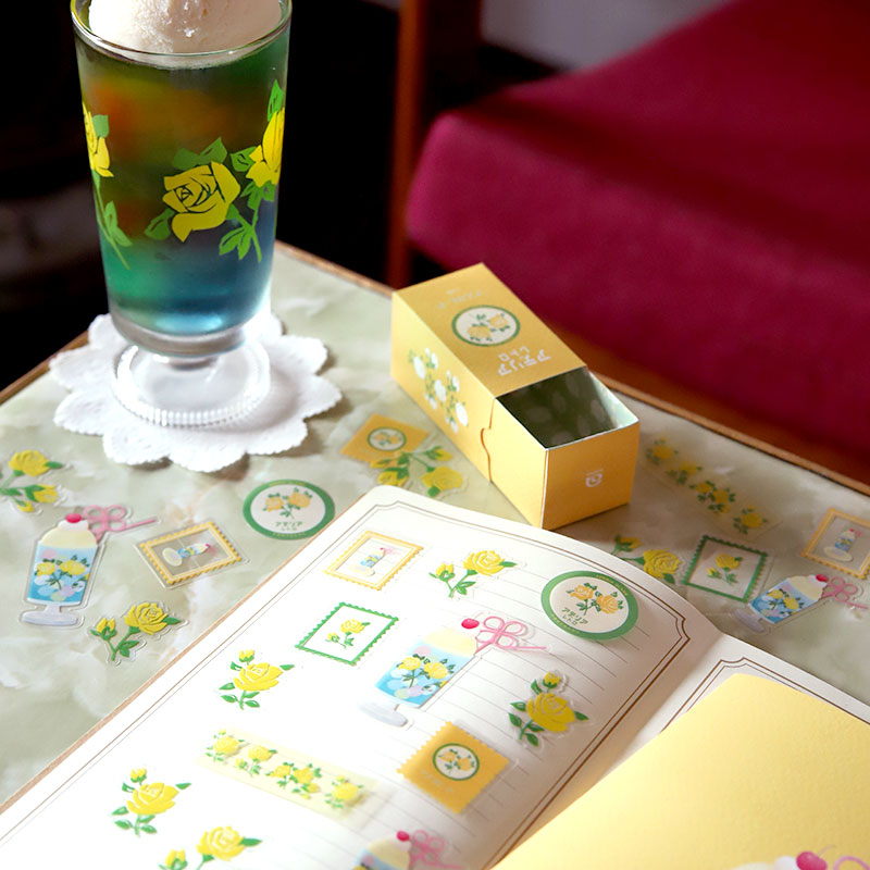 Retro Design Flake Stickers 30 pcs Set - Yellow Rose -, Japanese planner stickers