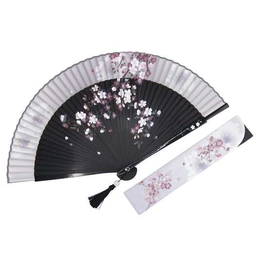Cherry Blossom Sensu (Japanese folding fan) for Women - Black -