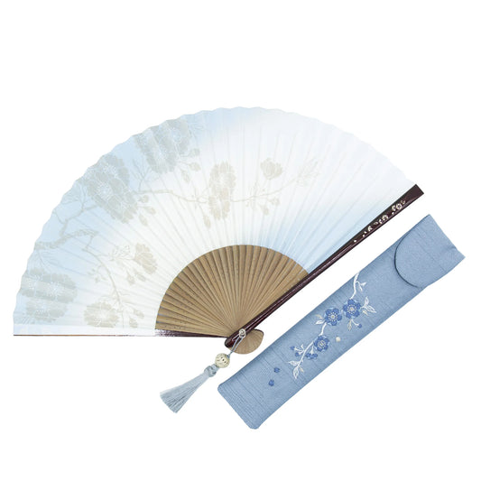 Kyo-sensu (Japanese folding fan) for Women - Yaezakura (double cherry blossom) / Blue - , Made in Kyoto, Japan, Kyoto sensu