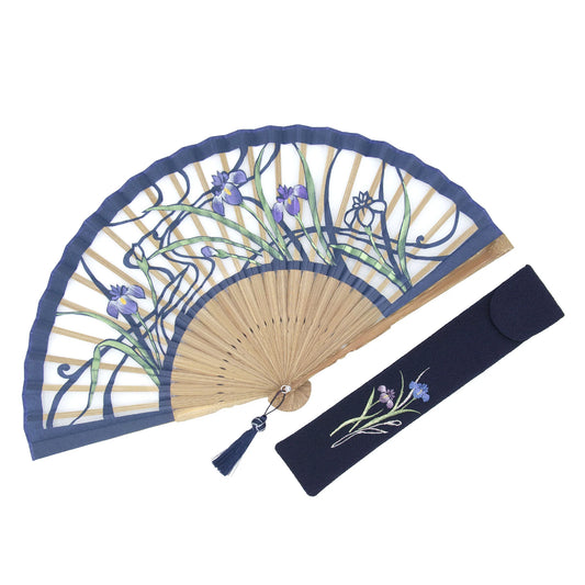 Kyo-sensu (Japanese folding fan) for Women - Kirie / Japanese Iris - , Made in Kyoto, Japan, Kyoto sensu