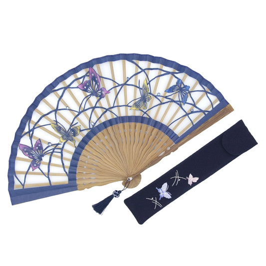 Kyo-sensu (Japanese folding fan) for Women - Kirie / Butterfly - , Made in Kyoto, Japan, Kyoto sensu
