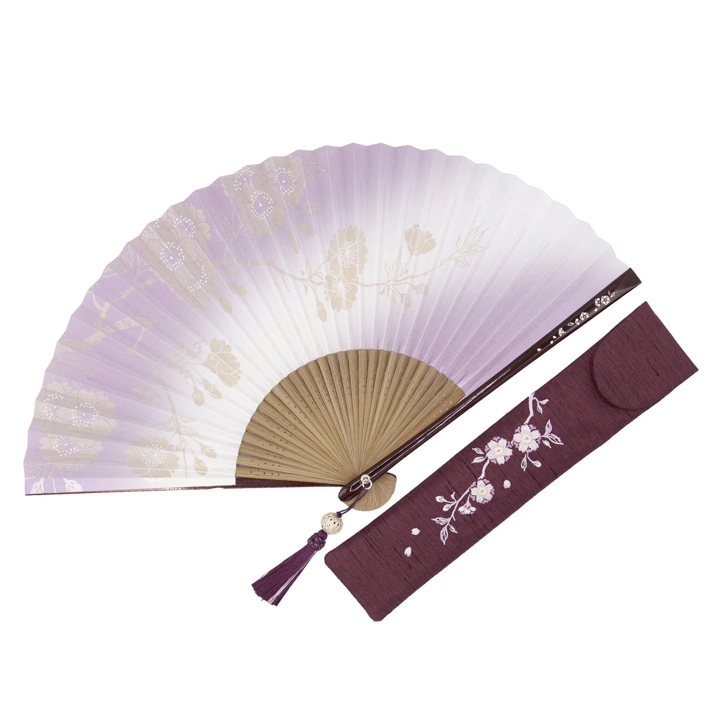 Kyo-sensu (Japanese folding fan) for Women - Yaezakura (double cherry blossom) / Purple - , Made in Kyoto, Japan, Kyoto sensu