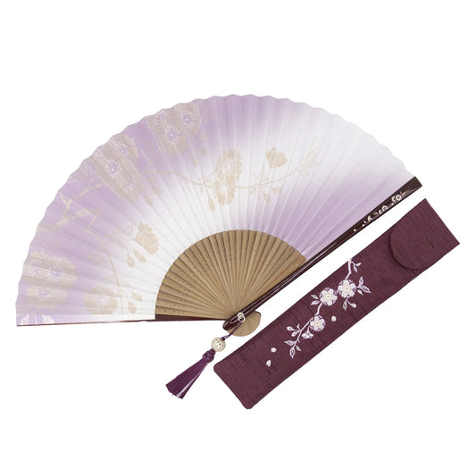 Kyo-sensu (Japanese folding fan) for Women - Yaezakura (double cherry blossom) / Purple - , Made in Kyoto, Japan, Kyoto sensu