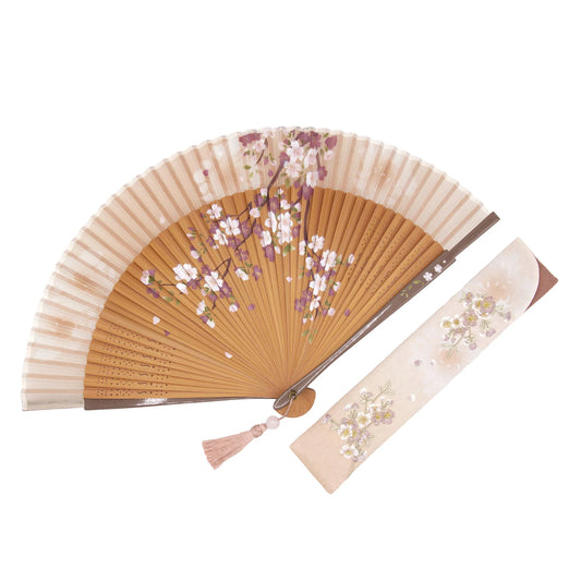 Cherry Blossom Sensu (Japanese folding fan) for Women - Mocha Beige -