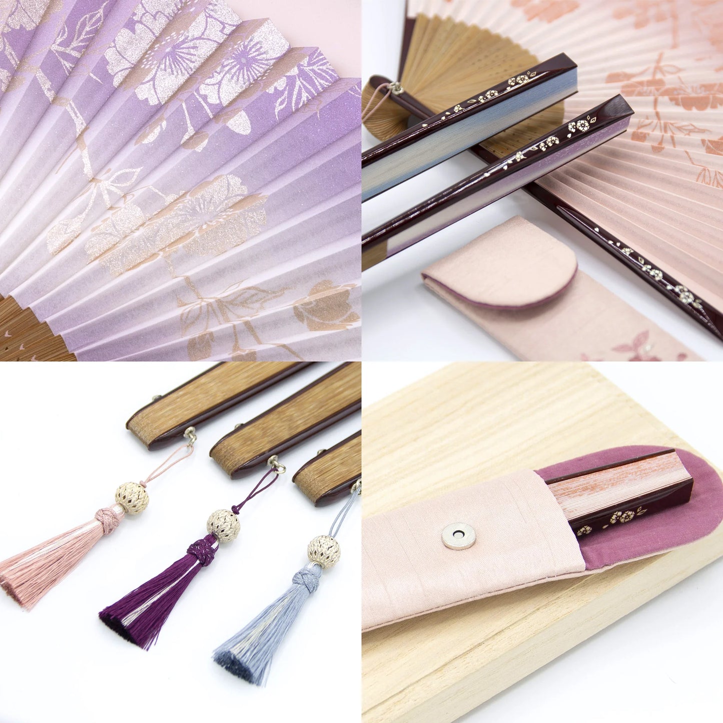 Kyo-sensu (Japanese folding fan) for Women - Yaezakura (double cherry blossom) / Pink - , Made in Kyoto, Japan, Kyoto sensu