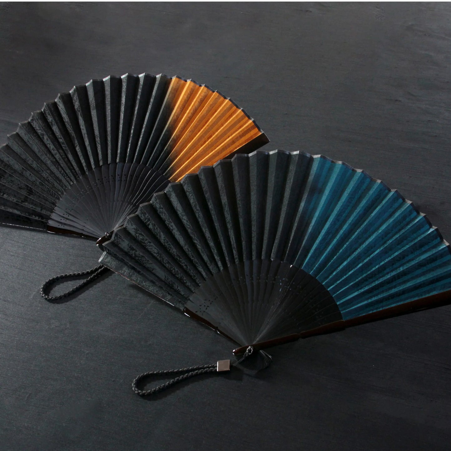 Kyo-sensu (Japanese folding fan) for Men - Kurozome (black dyeing) / Dull Blue Green -, Made in Kyoto, Japan, Kyoto sensu