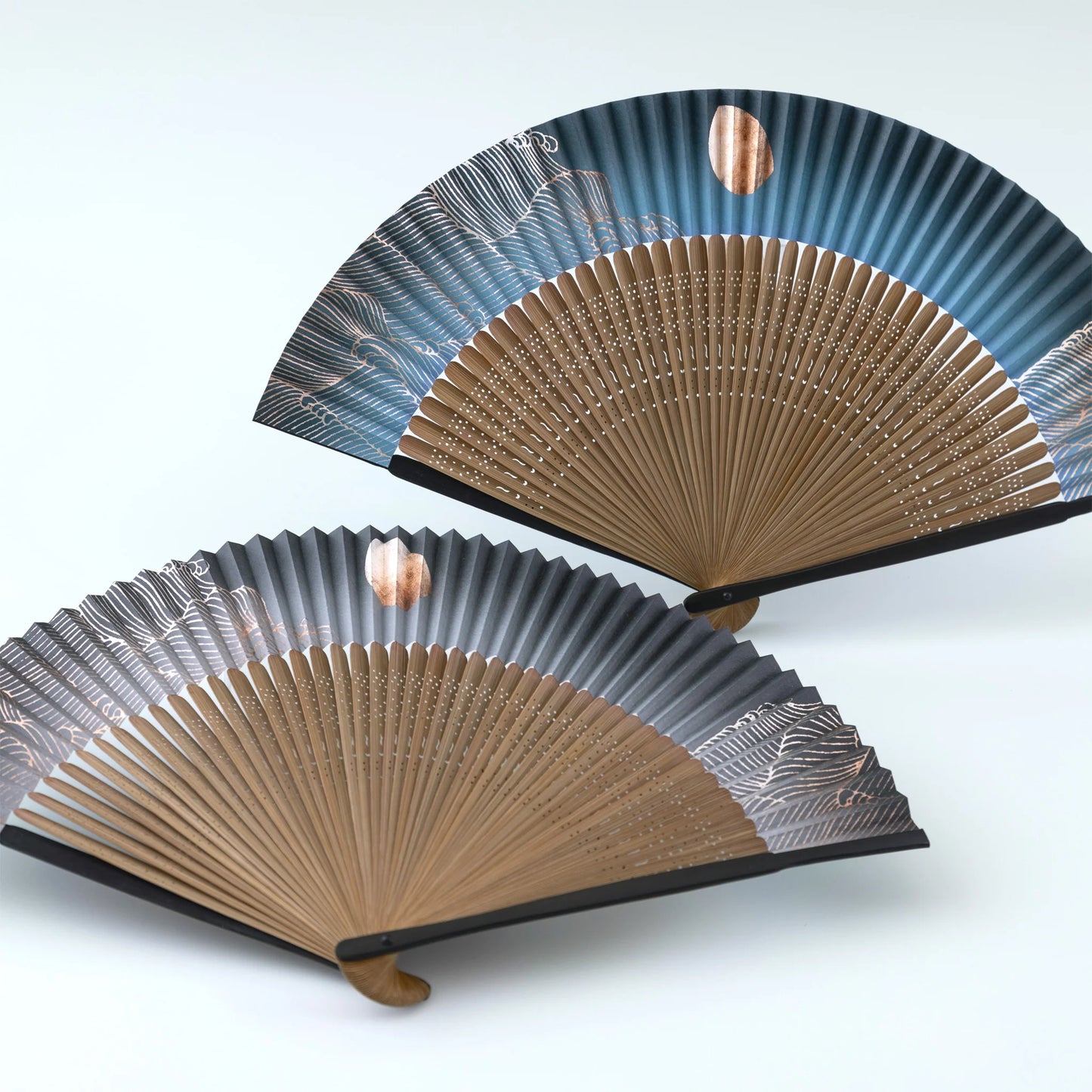 Kyo-sensu (Japanese folding fan) for Men - Moon and Wave / Black -, Made in Kyoto, Japan, Kyoto sensu
