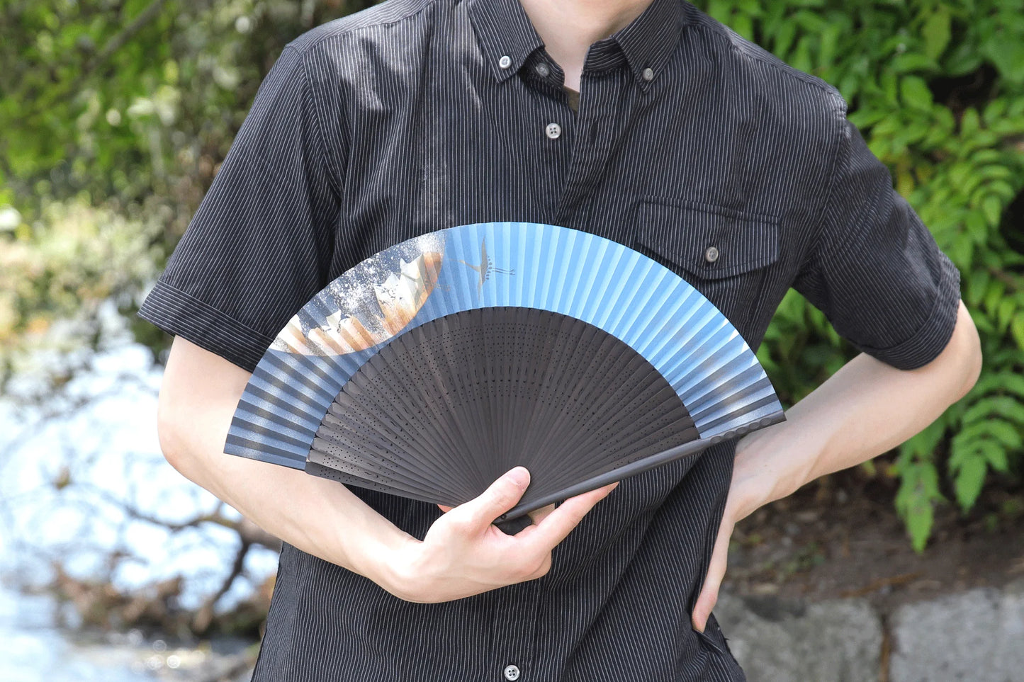 Kyo-sensu (Japanese folding fan) for Men - Moon and Crane -, Made in Kyoto, Japan, Kyoto sensu