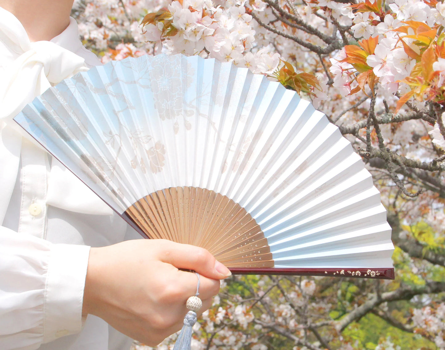 Kyo-sensu (Japanese folding fan) for Women - Yaezakura (double cherry blossom) / Pink - , Made in Kyoto, Japan, Kyoto sensu