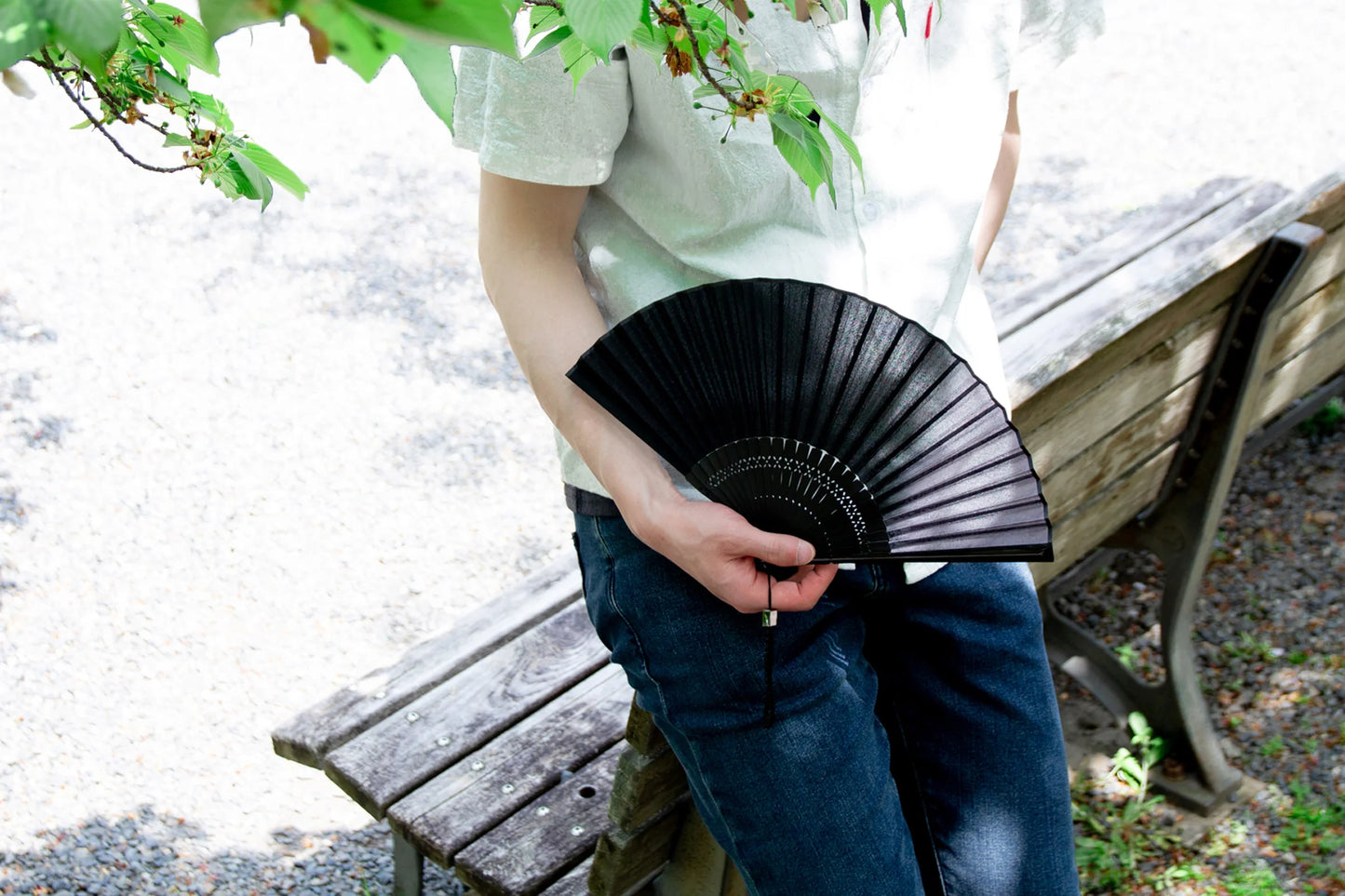 Kyo-sensu (Japanese folding fan) for Men - Kurozome (black dyeing) / Dull Blue Green -, Made in Kyoto, Japan, Kyoto sensu