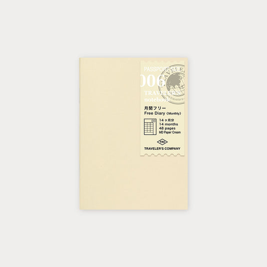TRAVELER'S notebook Refill - Passport Size / 006 Free Diary <Monthly> -