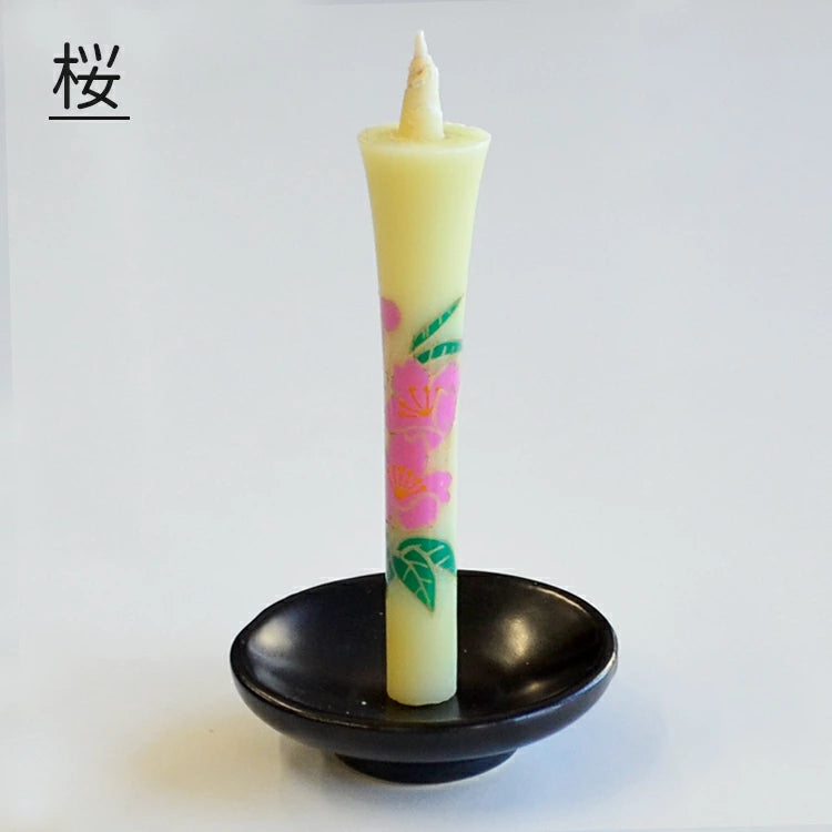 Takazawa Candle Japanese Candles with Ceramic Candle Holder Gift set - Four Seasons Flower -, Japanese Wa-Rousoku (Japanese candle)
