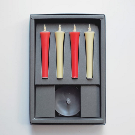 Takazawa Candle Japanese Candles with Ceramic Candle Holder Gift set - White and Red -, Japanese Wa-Rousoku (Japanese candle)