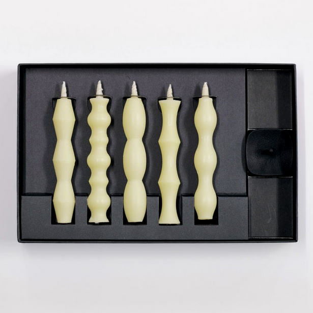 Takazawa Candle NANAO Candles 5 pcs with Cast Iron Candle Stand Gift Set, Japanese Wa-Rousoku (Japanese candle)