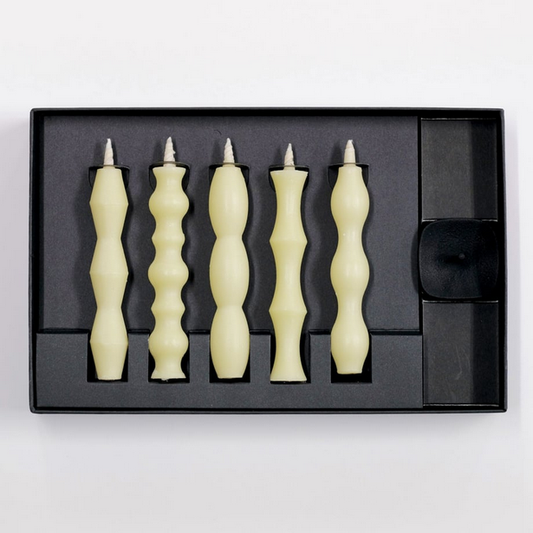Takazawa Candle NANAO Candles 5 pcs with Cast Iron Candle Stand Gift Set, Japanese Wa-Rousoku (Japanese candle)