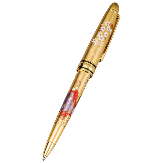 Yamanaka Lacquer Ware MAKI-E Urushi Lacquer Ballpoint Pen - Cherry Blossom and Japanese Maiko / Gold -