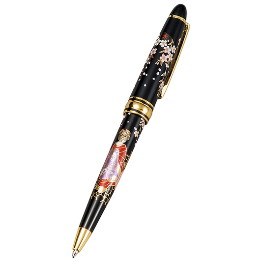 Yamanaka Lacquer Ware MAKI-E Urushi Lacquer Ballpoint Pen - Cherry Blossom and Japanese Maiko / Black -