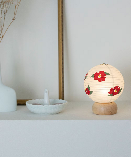 Mini Yame Lantern - Camellia - , Japanese Chochin, traditional japanese paper lantern