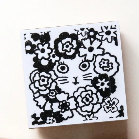 Yumi Kitagishi: Rubber Stamp - Cat and Flowers -