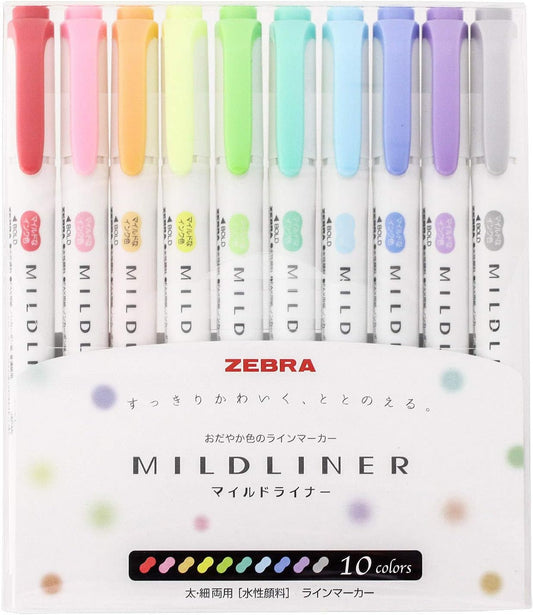 Zebra Mildliner Highlighter Pen 10 Colors Set, Hobonichi Accessories